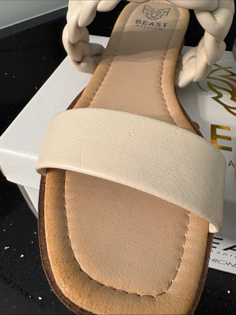Beast Fashion Braided & Smooth Strap Slide Sandals Cream BOHO Beach Vacation - Picture 8 of 16